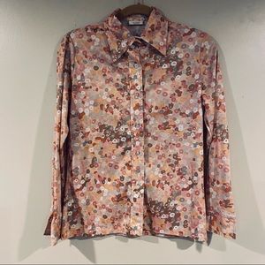 Vintage 70s Button down Pink floral long sleeve shirt